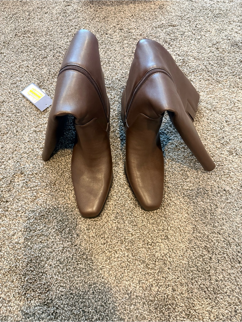 Brown Square-Toe High Heel Ankle Boots